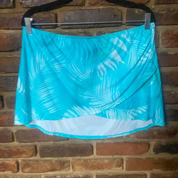 Jantzen Teal Blue Tropical Hawaiian Swim Bathing Suit Over Skirt Women's Size 14 - Picture 2 of 8